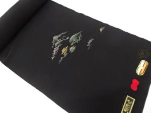 アンティーク　田舎風景模様織り出し　羽尺反物(裁断済み)